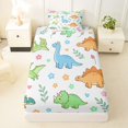 thumbnail image 3 of Homewish Cartoon Dino Twin Sheets,Cute Floral Bedding,White,3pcs,1 Fitted Sheet and 1 Pillowcase, 3 of 6