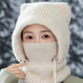 thumbnail image 7 of Women's 3-in-1 Balaclava Winter Hat with Bear Ears, Fleece Lined Windproof Hood Scarf Mask for Skiing Hiking Cycling and Cold Weather - Beige, 7 of 7