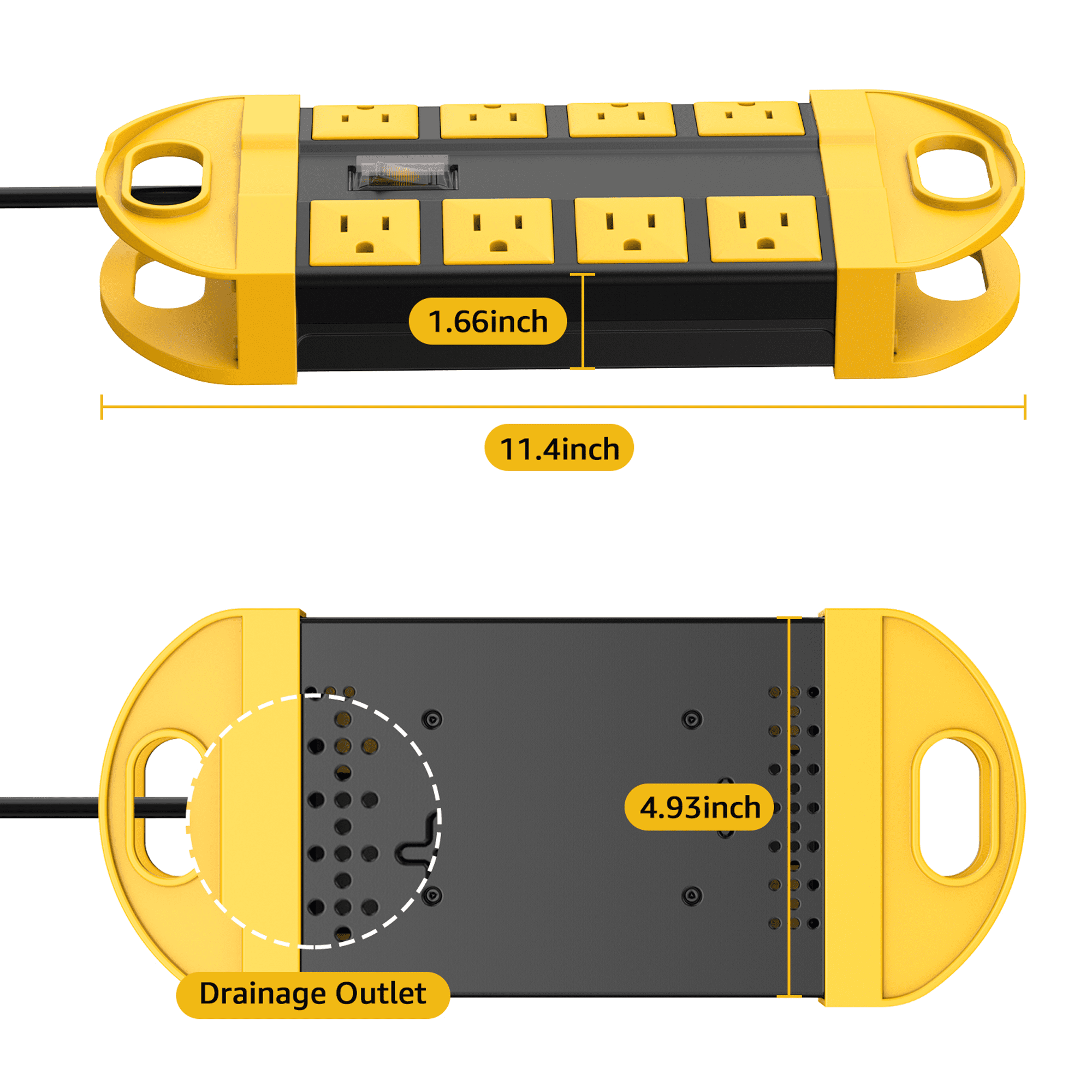 VILONG Metal 8-Outlet Outdoor Power Strip, IPX6 Waterproof, 1200J Surge Protector, 6ft Extension Cord, Flat Plug, ETL Certified for Yard,Patio,Garden