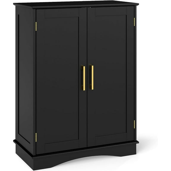 CZMJY Bathroom Floor Storage Cabinet, 31.5" H Freestanding Pantry Cabinet with 2 Doors and Adjustable Shelves, Kitchen Cupboard for Living Room, Dining Room, Bathroom (Black, 31.5" H)