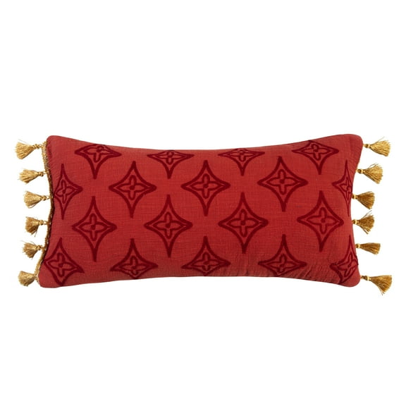 Levtex Home - Moreno - Decorative Pillow (12x24in.) - Crewel Embroidered - Red