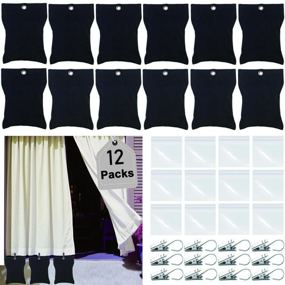 Tusirgre 12Pack Curtain Weights, 16oz Outdoor Curtain Weights Bag, Drapery Weighted Bottom Gazebo Weights Sandbag with Holder Clip for Drapes Cabana Gazebo Pergola Garden (Black)