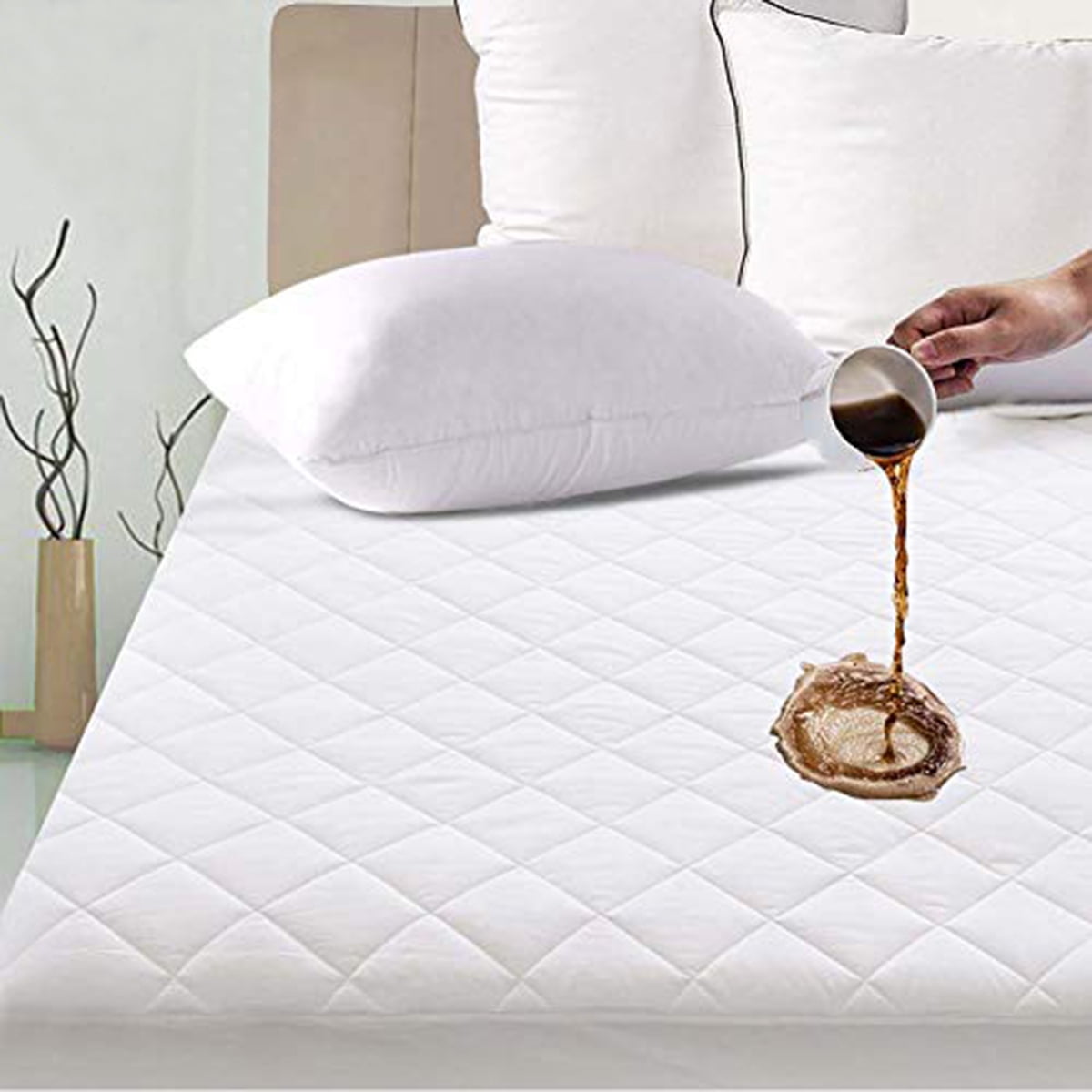 Quilted Fitted Mattress Pad Cooling Mattress Topper Hypoallergenic