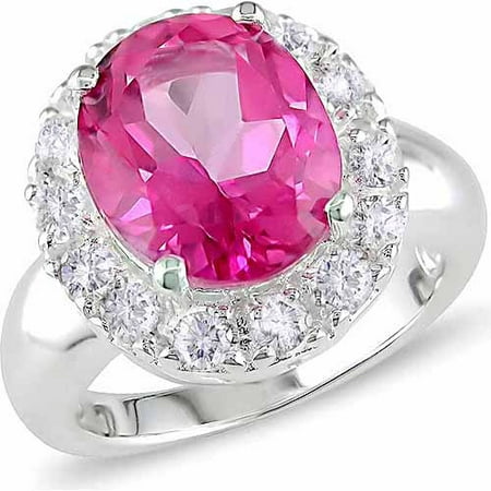 Tangelo 6-1/5 Carat T.G.W. Oval and Round-Cut Pink and White Topaz Sterling Silver Cocktail Ring