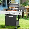 thumbnail image 3 of 4-Burner Gas Grill with Side Burner, 51,000 BTU Propane BBQ Grill with Porcelain-Enameled Cast Iron Grates, Built-in Thermometer, Ideal for Patio Camping Outdoor Cooking, 3 of 11