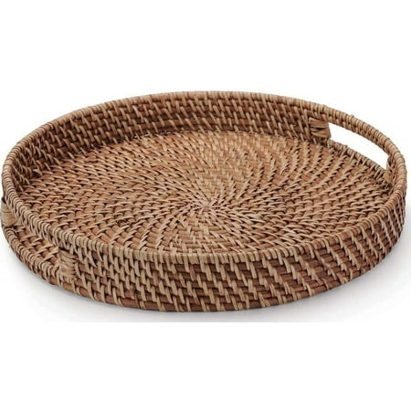 

DanceeMangoo 13.8 inch Rattan Tray Round Wicker Tray with Cut-Out Handles Woven Serving Tray for Dining / Coffee Table