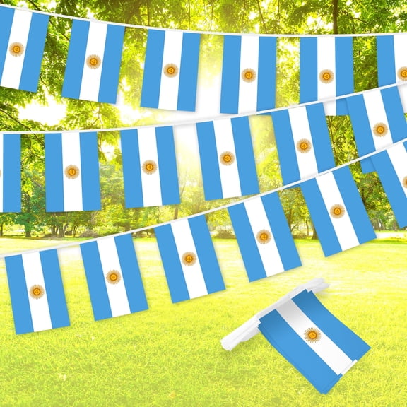 G128 Argentina Bunting 8.2 x 5.5 In Argentinian Banner, 33 ft String Printed 150D Polyester, School, Festival, Sports Events