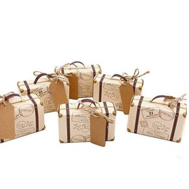 50×Wedding Favor Kraft Paper Gift Candy Box Heart Box Bag with Burlap Kids Gift 