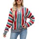 thumbnail image 1 of Suéter con frente abierto para mujer, cuello en V, bloques de color, rayas, ajuste holgado, prendas de vestir exteriores de punto con botones, gris XL, 1 of 6