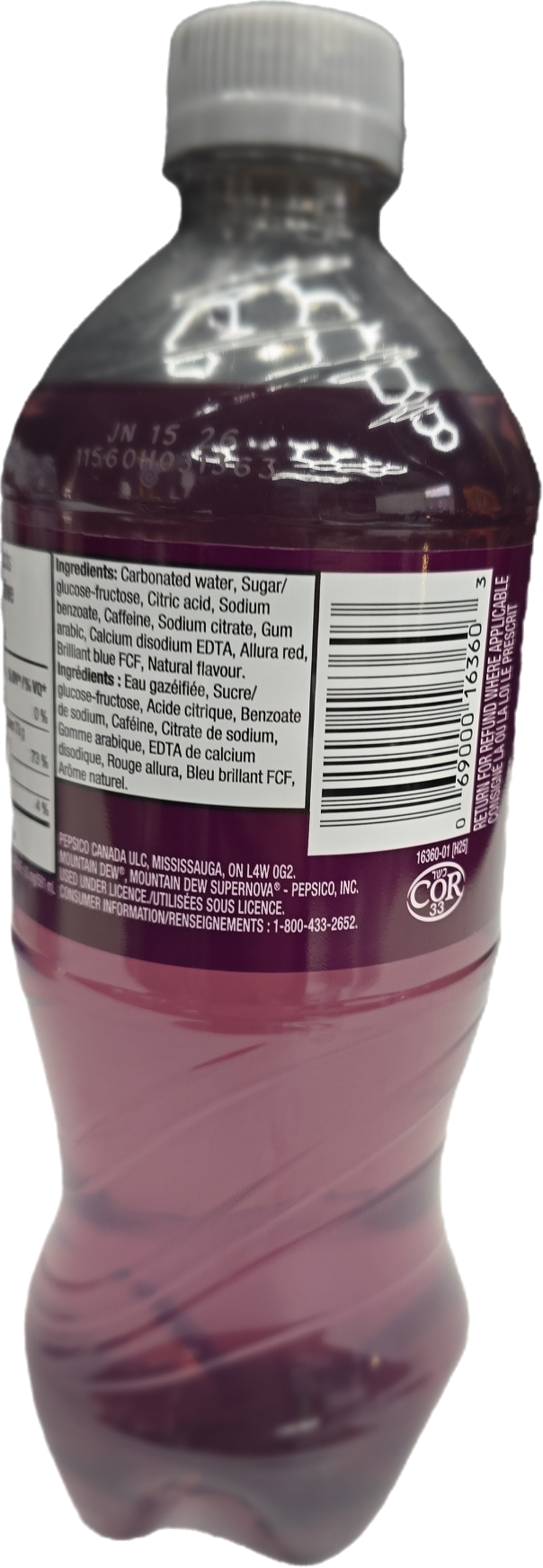 thumbnail image 2 of Mountain Dew Supernova Berry Melon Soda, 20 fl oz (591ml) Bottles, 24-Pack Case (Canadian Import), 2 of 6