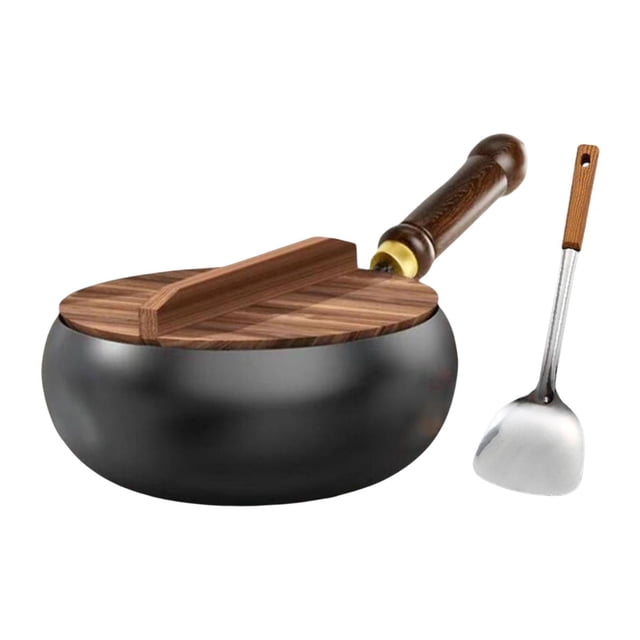 Sartén wok con tapa y espátula, wok chino de fondo plano para cocina de hotel y hogar. 28 centímetros