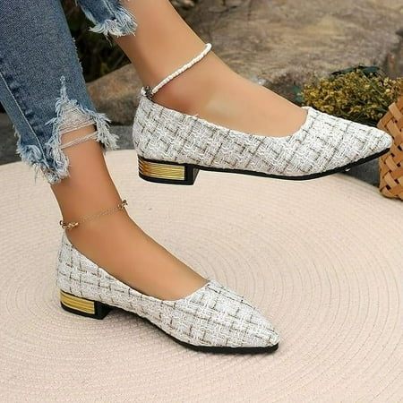 

XWQYRG Fashionable Comfortable Versatile Pointed Shallow Mouth Thick Heel Shoes for Women in Foreign Trade Large Size Shallow Mouth Pointed One Step Fashion Women s Shoes