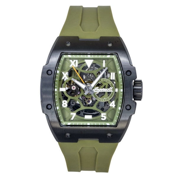 Ingersoll Reloj Automático The Play para Hombre, Correa de Poliuretano, Esfera Esqueletizada Verde, I15303