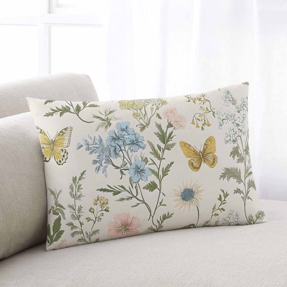 Wildflowers Throw Pillow Covers, Spring Flowers Plants Farmhouse Pastoral Soft Breathable Pillow Cases with Invisible Zipper for Sleeping, Queen Size Pillowcases for Couch Bed Sofa Chair 20x30 Inches