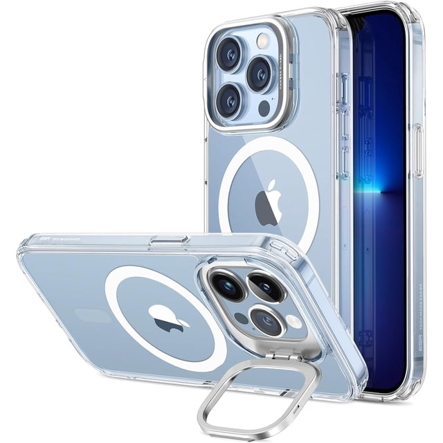 XUCP-pour iPhone 13 Pro Max Étui Magsafe avec Support, Protection de Qualité Militaire, Support Anneau avec Caméra Intégrée, Dos Résistant aux Rayures, Étui Classique avec Support pour iPhone 13 Pro Max, Transparent