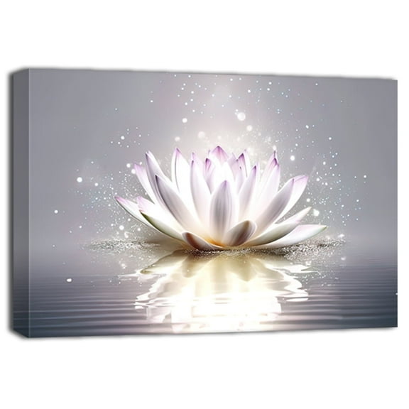 ZHONGYUTONG Lotus Canvas Wall Art White Flower Blooming Picture Print Zen Spa Painting (12"x18")