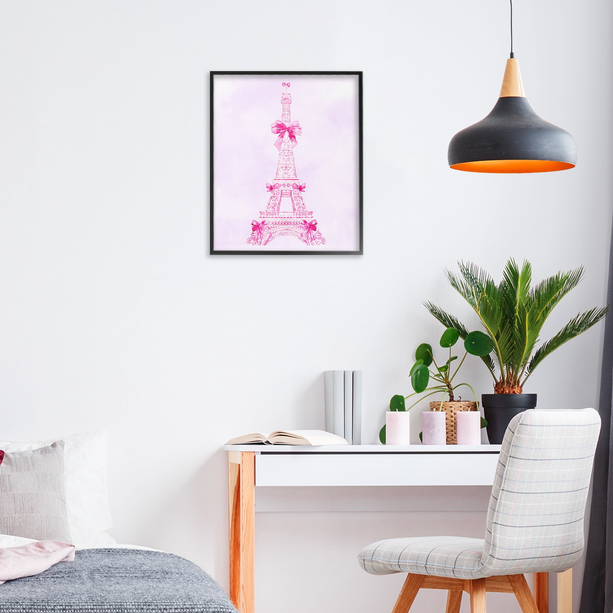 Stupell Industries Ribbon Bedecked Eiffel Tower Black Framed Giclee Art, design by Ziwei Li