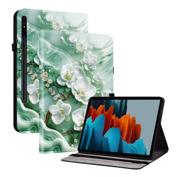 For Samsung Galaxy Tab S7 11" (SM-T870), Galaxy Tab S8 11" (SM-X700) Folio Case with Stand/Card Slots/Elastic Band Closure/Pen Loop Holder, Stylish Cute PU Leather Protective Slim Cover, Magnolia