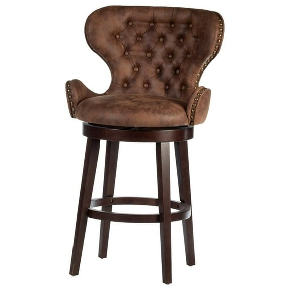Bowery Hill Modern 30.5" Faux Leather Tufted Swivel Bar Stool in Chestnut
