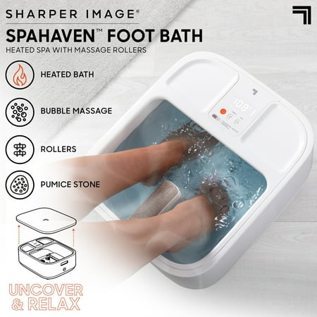 Sharper Image - Hydro Spa Plus Foot Bath Massager, Heated with Rollers and LCD Display - White