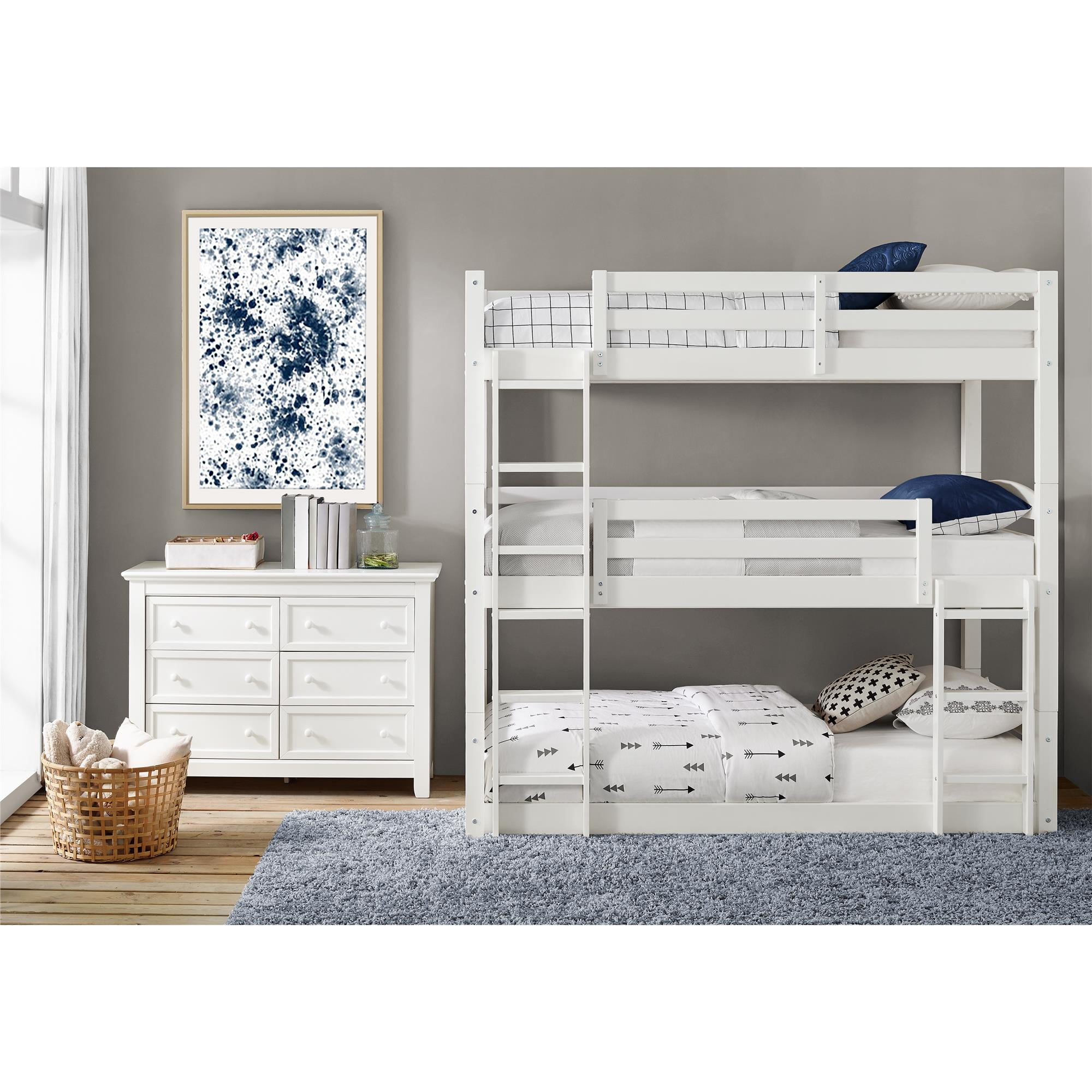 Better Homes and Gardens Tristan Wooden Triple Floor Bunk Bed, White