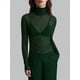 thumbnail image 5 of Top de Larga Ajustado de de Color Liso con Cuello Alto para Mujer, Camisa Transparente. Verde Oscuro M, 5 of 7