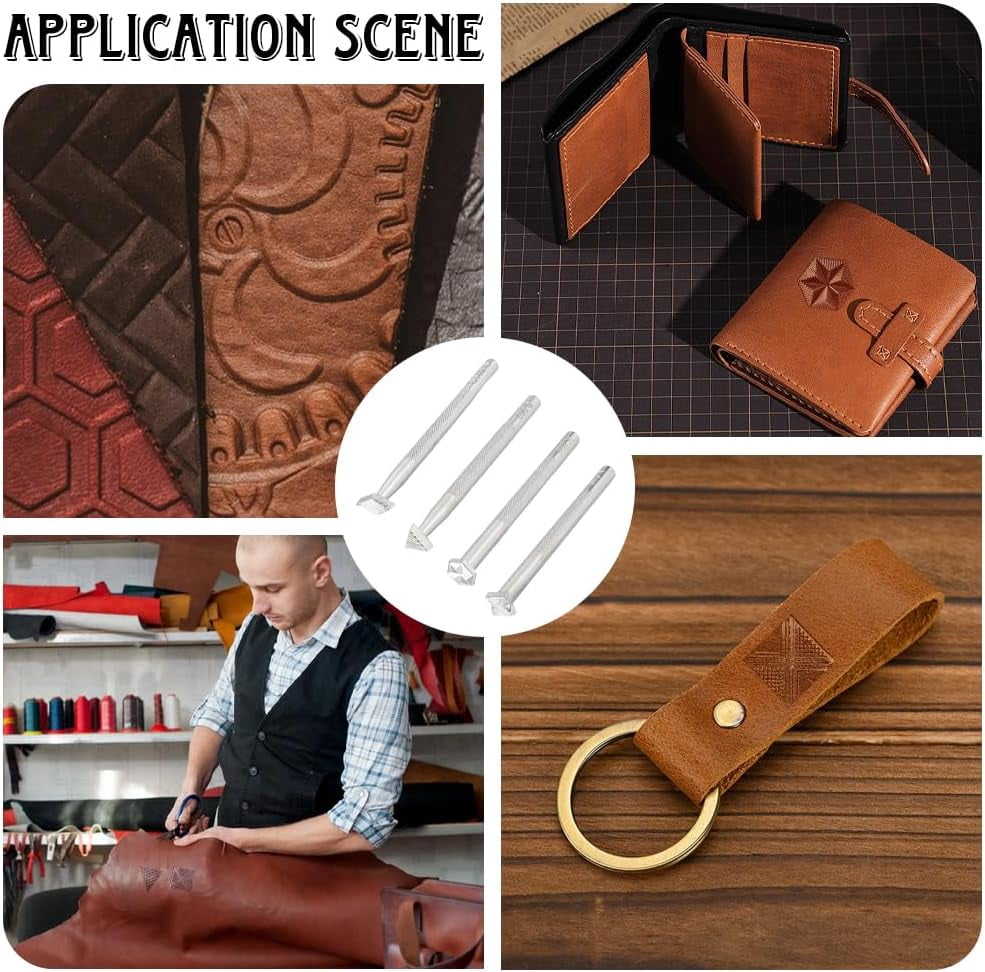 1set 4pcs 4 styles Alloy Leather Carving Embossing Tool Leathercraft Stamps Mixed Shapes 109~120x10~15x8~12.5mm 1pc/style