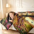 thumbnail image 3 of Homewish Colorful Nature Tree Full Size Comforter Sets,Romantic Butterflies Floral Bedding Comforter Set,Yellow Green,Black Reversible,3-Piece,1 Comforter and 2 Pillowcases, 3 of 7