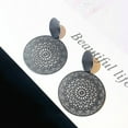thumbnail image 5 of Eosunjian 1 Pair Exaggerated Piercing Women Earrings Alloy Round Hollow-out Pattern Pendant Earrings Party Jewelry Black, 5 of 10