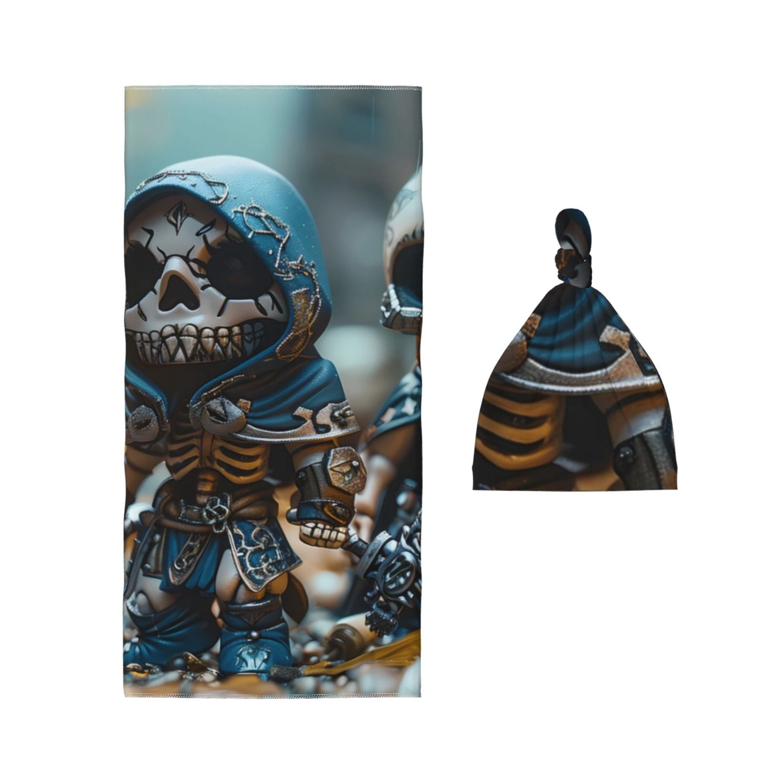 Naloa Cute Skeletons Figurines Baby Swaddle Blanket and Headband Set, Newborn Receiving Blanket Swaddle Wrap