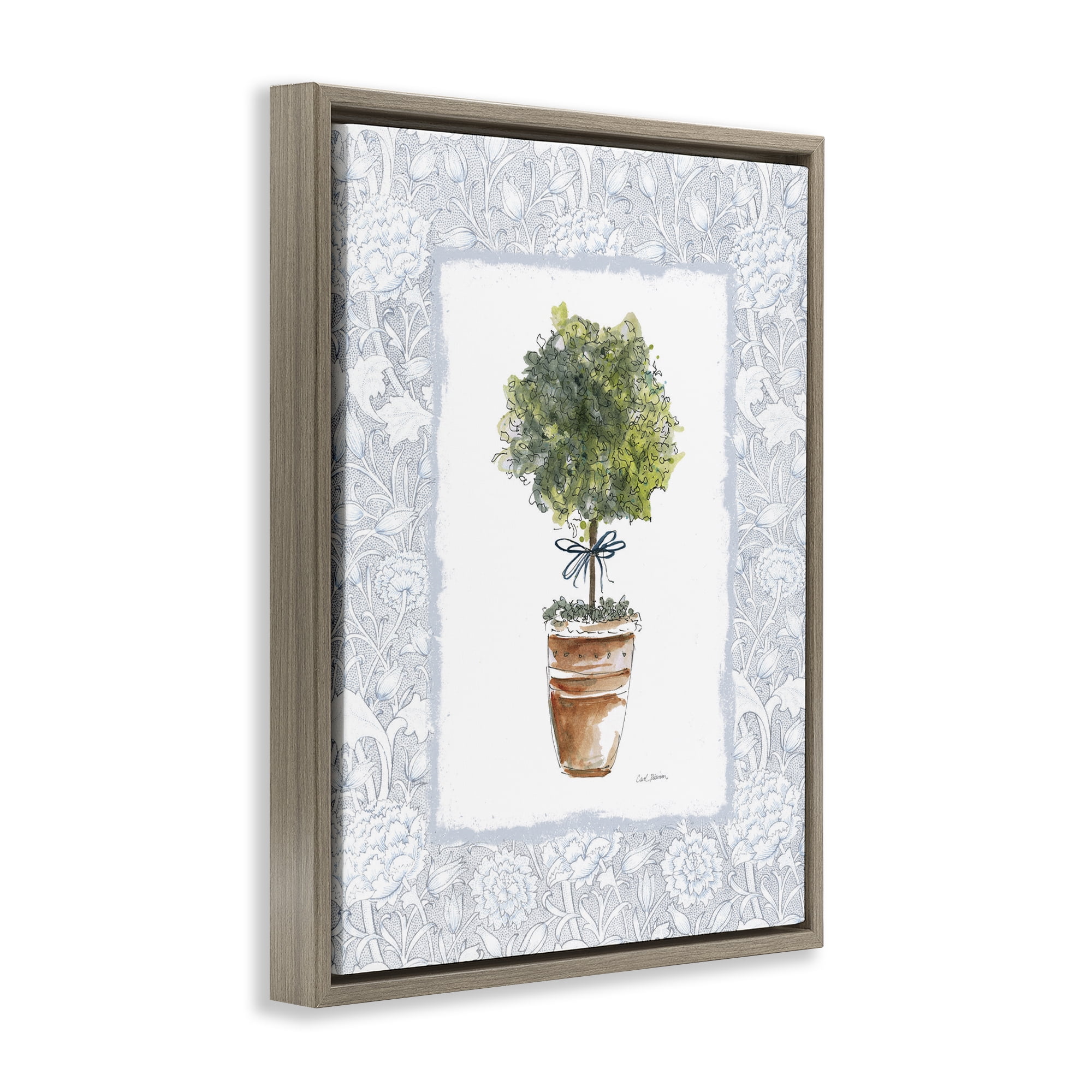 Stupell Industries Potted Topiary in Terracotta Brown Framed Floater Canvas Wall Art, design by Carol Robinson