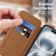 thumbnail image 3 of for iPhone 16 Wallet Case, Compatible with MagSafe, Support Wireless Charging, Slim Fit Premium PU Leather Flip Folio Cover with Card Slots Case Wallet for iPhone 16 - Brown, 3 of 9