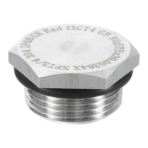 Uxcell 304 Stainless Steel Pipe Plug Fitting 3/4" NPT Male Thread Outer Hex Head Cap Hexagonal Head Bung Plugs Fittings with Sealing Rubber Ring for Air Water Oil Gas Tube