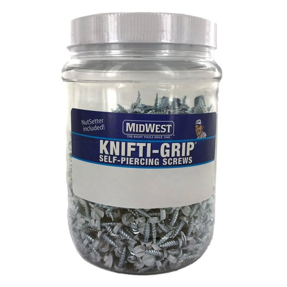 MIDWEST White Self Piercing Screws - 1000 Piece No. 8 X 1/2" with Carrying Tub & 1/4" Bit - MW-8X12PW10
