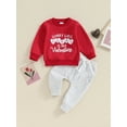 thumbnail image 2 of FEORJGP Toddler Boy Valentine's Day Outfits Infant Baby Long Sleeve Sweatshirt Crew Neck Pullover Letter Print Tops and Drawstring Sweatpants Elastic Pants for Fall Clothes, 2 of 9