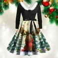 thumbnail image 2 of felwors Women's Christmas Snowman & Winter Scene Print Swing Dress - Faux Fur Collar, Belted Waist Long Sleeve Festive Dress Green, L, 2 of 6
