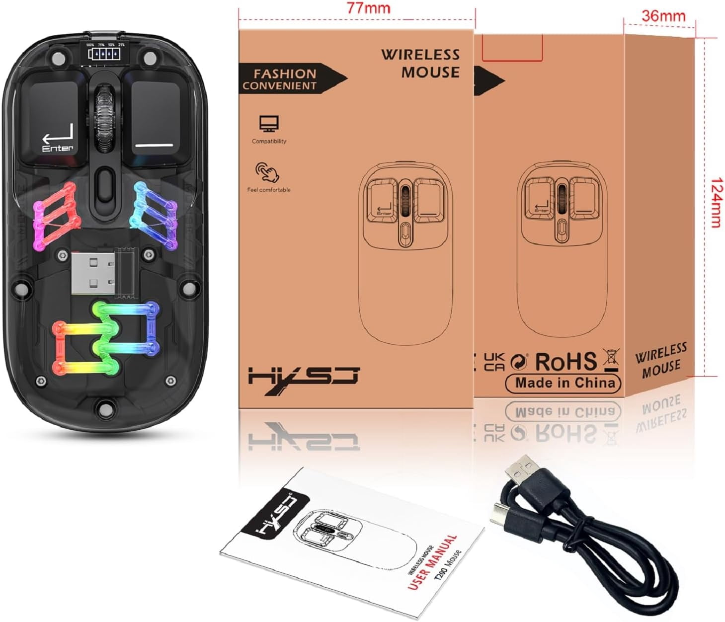 Wireless Bluetooth Gaming Mouse, Transparent Dual-Mode BT 5.0 + 2.4G RGB Mouse, Magnetic Top Cover Rechargeable Silent Mouse for PC Laptop Tablet