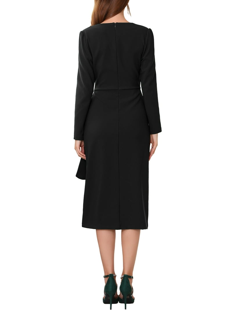 black long sleeve knee length sheath dress Inspire Chic Women's Cocktail Dress Wrap Ruched V Neck Long Sleeve Elegant Formal Sheath Dresses M Black, Size: Medium