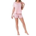 thumbnail image 2 of INSPIRE CHIC Womens Satin Silky Pajama Set Short Sleeve Crew Neck Front Pocket Top and Drawstring Shorts Sleepwear S Pink, 2 of 5