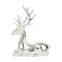 Christmas Reindeer Figurines Small Silver Deer Decorative Statues Resting Lucky Deer Sculptures for Indoor Home Decor Tabletop Mantle Cabinet Desktop Office