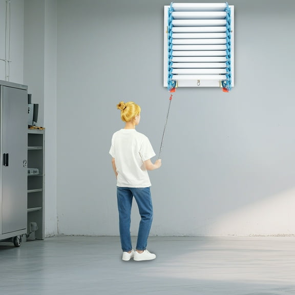 40*14*3cm 400kg Wall-mounted Telescopic Ladder Attic Ladder 12 Steps Pull Down Attic Ladder Alloy Attic Stairs