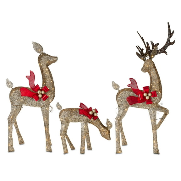 Indoor/Outdoor Light-Up Glitter Deer Family Christmas Decoration with 210 LED Lights, Warm White, Set of 3, by Holiday Time