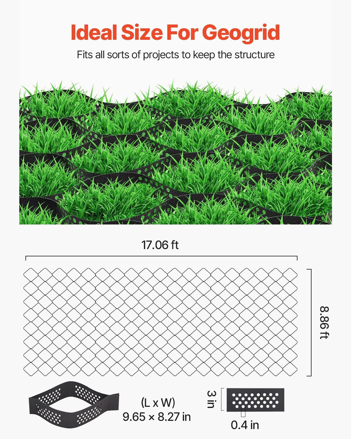3-Inch Deep Geocell Ground Grid 17.06x8.86 FT Heavy-Duty HDPE Gravel Stabilizer for Driveway, Parking, Landscaping, Slope Reinforcement & Erosion Control