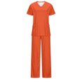 thumbnail image 5 of Busydd Scrubs for Women Set V Neck Short Sleeve Scrubs Tops Jogger Pants Scrub Sets for Woman Solid Color Scrub Workwear Casual Stretch Working Nursing Uniform Sets with Pockets, 5 of 6
