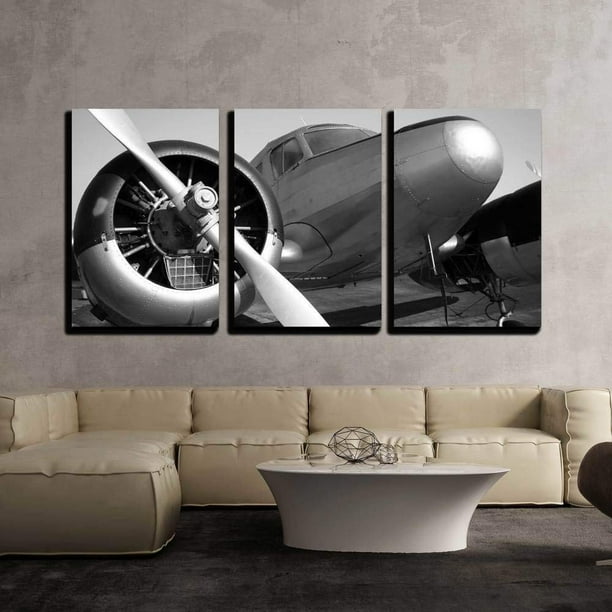 Wall26 3 Piece Canvas Wall Art Vintage Twin Engine Airplane