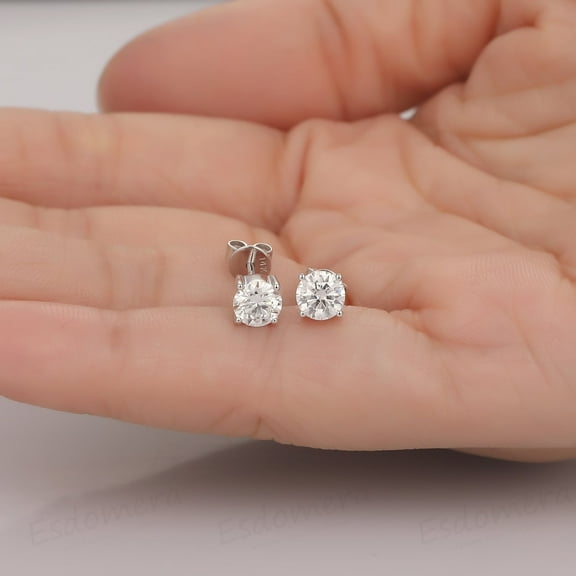 1Ct Lab Created Diamond Round Cut Leady Solitaire Simple & Classy Push Back Stud Earrings In 14K White Gold Plated