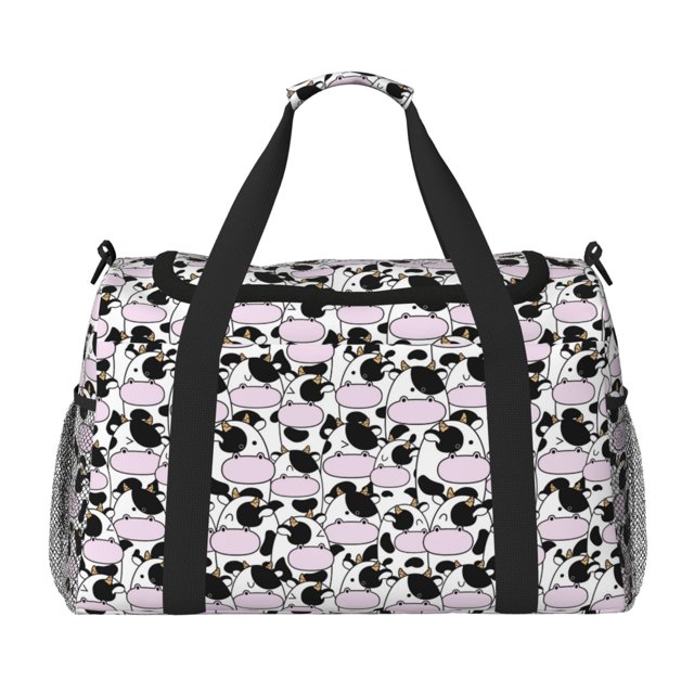 Disketp Cute Animal with Cow Bolsa de Viaje Tipo Duffle, Bolso de Mano para Fin de Semana para Mujer, Bolsa de Gimnasio Ligera para Hombre, Esencial para Viajes