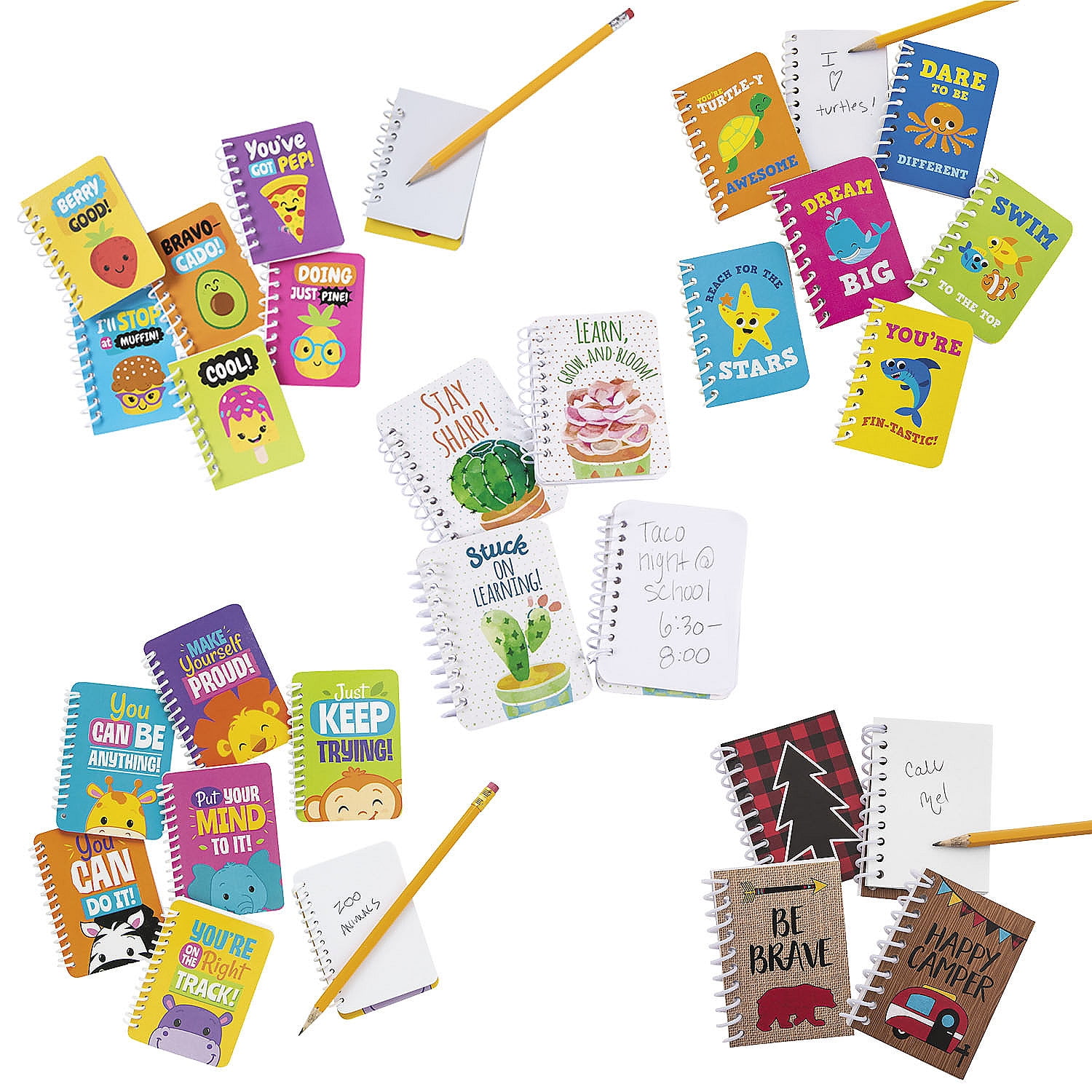 Fun Express Motivational Mini Spiral Notebook Assortment Bulk 120 Pc