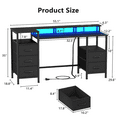thumbnail image 3 of Satifur Gaming Desk with LED Lights & Power Outlets, 55" Computer Desk with 5 Fabric Drawers & Open Storage, Reversible Home Office Desk,Black, 3 of 9