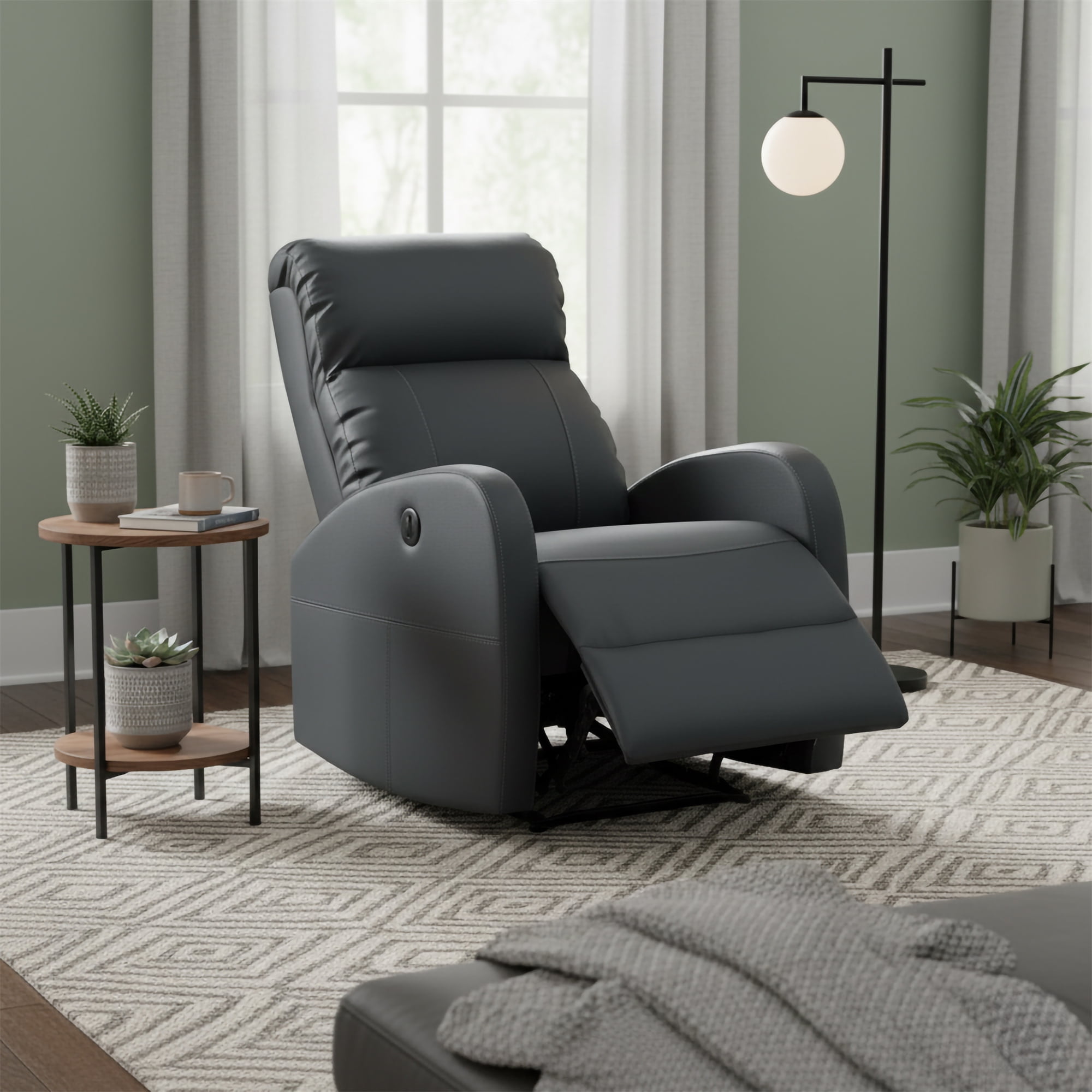 Sean Modern Faux Leather Infused Small Power Reading Recliner with